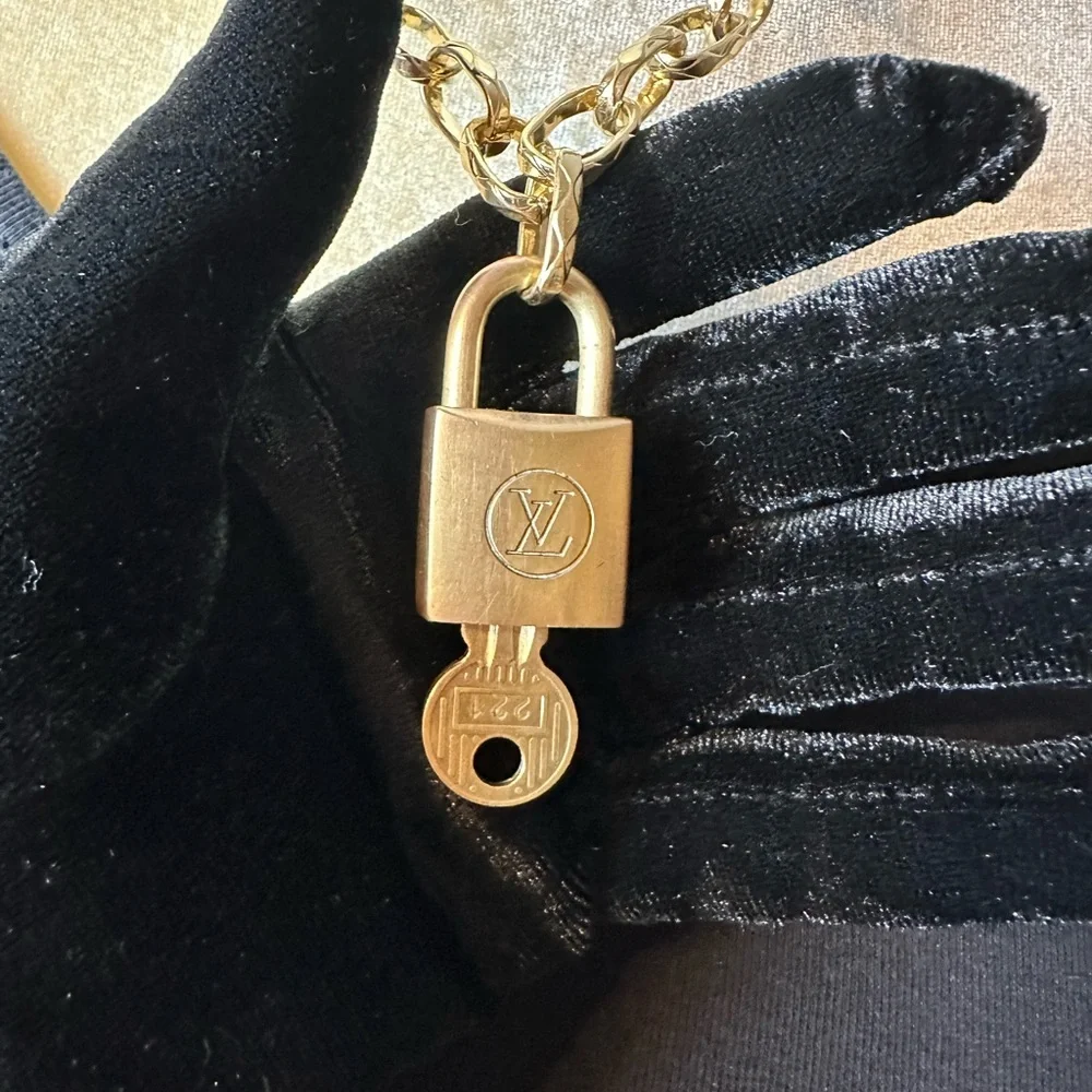 Authentic Rare Vintage Louis Vuitton Lock & Key #221 on Gold Necklace